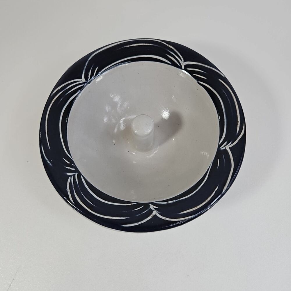 Original Apple Baker‎ Pottery Baking Dish Blue Cream Round 6.25 In Diameter